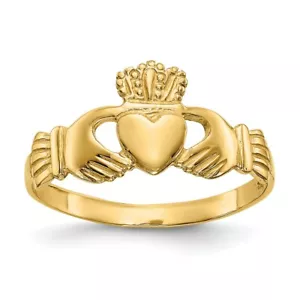 Real 14kt Yellow Gold Polished Ladies Claddagh Ring S:7 - Picture 1 of 7