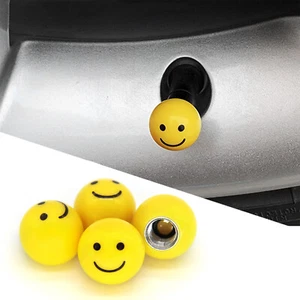 4PCS Yellow Smiley Ball Car Truck Bike Wheel Tyre Tire Air Valve Stem Cover Caps - Picture 1 of 12