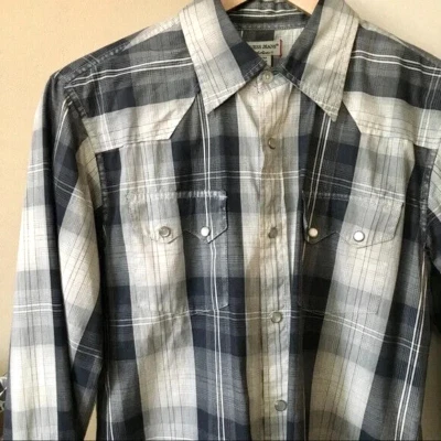 Camisa 100% Algodón Guess Gris Blanco A Cuadros Manga Larga Botones Perlados | Talla M Foto 1 de 4