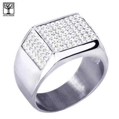 Anillo meñique banda plateada de acero inoxidable apedreado circonita cúbica de moda para hombre SSR 302 S Foto 1 de 3