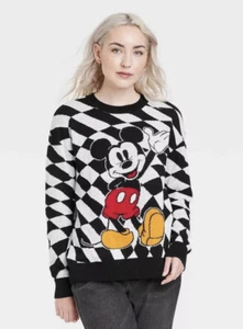 Disney Mickey Mouse Women’s Sweater Large Fit Black & White Graphic Pullover New - Picture 1 of 3