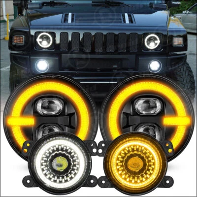 For 06-10 Hummer H2 H3T 7" INCH LED Halo Headlight DRL & 4" Fog Lights Combo Kit - Image 1 of 4