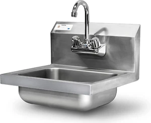 17"L X 16"W Stainless Steel Commercial Wall Mounted Hand Sink with Gooseneck Fau - Picture 1 of 5