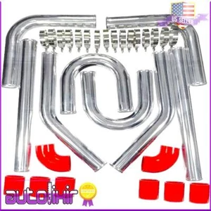 2.5" 64MM ALUMINUM INTERCOOLER U PIPE INTAKE KIT +RED SILICONE HOSE + CLAMP 8PCS - Picture 1 of 7