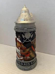 King Western Germany Vintage 3 Musketiere German Deckel Keramik Bier Stein 9" - Bild 1 von 8