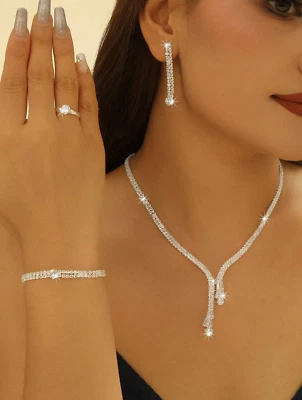 Juego Collares Aretes Para Mujer Joyería Pendientes Colgantes de Mujer Plata S925 Foto 1 de 4