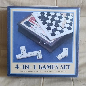 4-in-1 Games Set Wooden – Backgammon Chess Dominoes Checkers - Picture 1 of 2