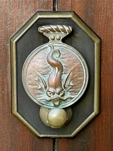 RARE ANTIQUE ARTS & CRAFTS COPPER & BRASS/BRONZE SEA MONSTER DOOR KNOCKER 1900s - Picture 1 of 9
