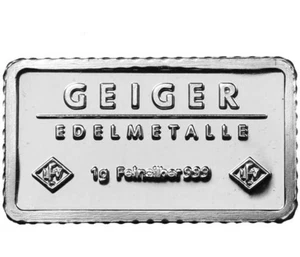 Vintage Geiger Edelmetalle 1 Gram .999 Fine Silver Rectangle Bar 1g *Very Rare* - Picture 1 of 5