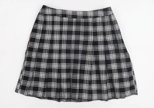 New Look Women's Black Plaid Pleated Skirt Size 10 - Picture 1 of 12