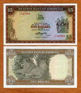 Rhodesia, 5 dollars, 20-10-1978, P-40 UNC Lion - Picture 1 of 1
