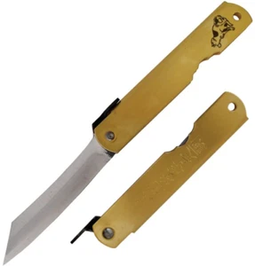 Higonokami Warikomi Folder Dog Folding Knife 3.25" Blue Paper Steel Blade Brass - Picture 1 of 6