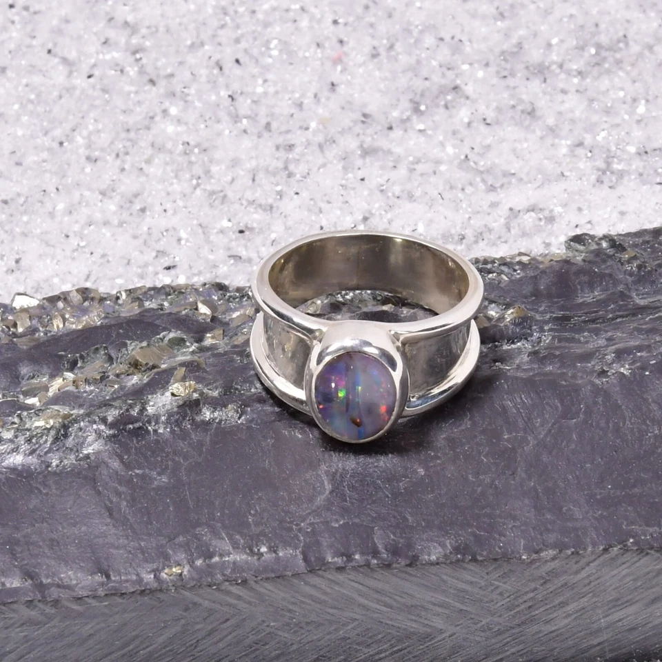 Boulder Opal Ring, 925er Silber, Edelsteinring (22976), Edelsteinschmuck - Bild 1 von 1
