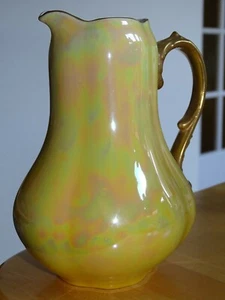 SARREGUEMINES ANCIENNE PETITE VERSEUSE PORCELAINE QUADRILOBE JAUNE NACRE 17 cm - Imagen 1 de 8