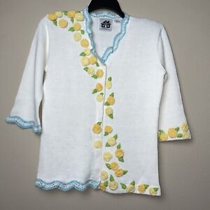 Storybook Knits Bed of Roses Size XS Cardigan Sweater Yellow Crochet Flowers