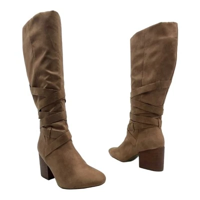 REPORT Mujeres 7 Imitación Cuero THORA Botas Hasta la Rodilla Tacón Bloque Correas para Montar NUEVAS Foto 1 de 4