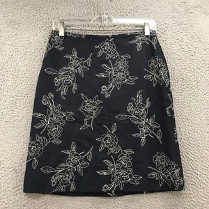 Ann Taylor Straight & Pencil Skirt Womens 8P Black Cotton Blend Embroidered Zip - Picture 1 of 19