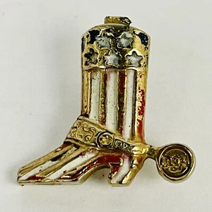 Bota Vintage Bandera Americana con Espuelas Alfiler Pinback Estrellas Partiotic Rayas Vaquero - Imagen 1 de 6