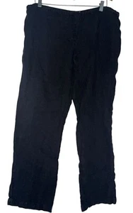 Vintage Sand Creek Womens 100% Linen Wide Leg Pants Petite Sz L Black Lagenlook - Picture 1 of 7