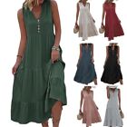 Loose-fit High-Waist Midi Dresses Solid Color Ruffle Casual Wedding Guest Cloth