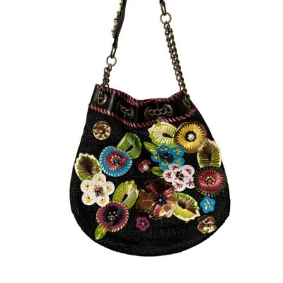 Vintage Y2K Tua Braccialini Collectors Shoulder Bag Vibrant Handbag Floral Pearl Foto 1 de 4
