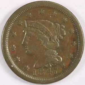 Centavo grande cabello trenzado 1847 - XF - Imagen 1 de 2