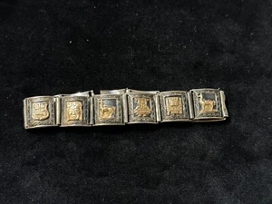 VTG 18 K & 925 - PERU Storyteller 7" Panel Bracelet. Gold & Sterling Silver - Picture 1 of 5