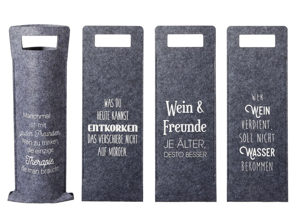 12 x Flaschentüte mit Tragegriff mit Spruch Filz Geschenktasche Wein Tasche Grau - Bild 1 von 1