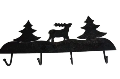 Rustic PINE Tree ELK 4 HOOK key Holder Wall Pioneer Cabin - Image 1 of 4