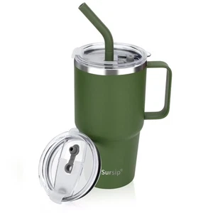 24 oz Insulated Cup with Handle, Double Wall Vacuum Stainless Steel Tumbler w... - Picture 1 of 7