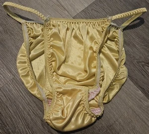 Yellow Mens Liquid Satin String Bikini Panties 2XL/9 - Picture 1 of 2