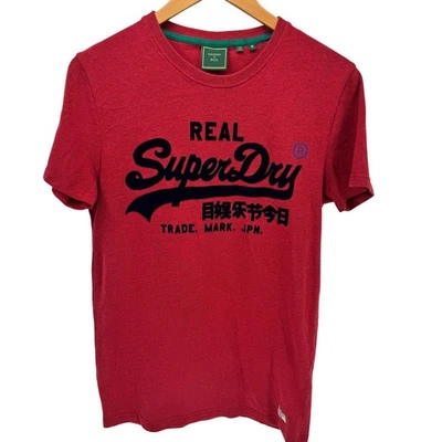 Superdry T-Shirt Mens Medium Red Short Sleeve Varsity Logo Front 03 Back Tee - Image 1 of 4