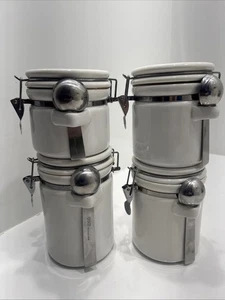OGGI SET 4 PEZZI BIDONE CHIUSURA CERAMICA bianco ovale ermetico conservazione alimenti - Foto 1 di 4