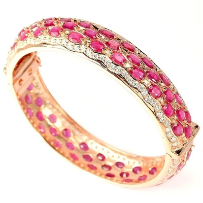 GENUINO AAA ROSA ROJO RUBÍ OVALADO Y BLANCO CIRCONITA ESTERLINA 925 BRAZALETE TALLA 6.5 Foto 1 de 4
