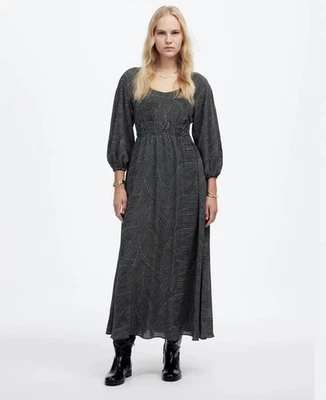 Vestido Madewell para mujer mediano negro blanco punto estampado abstracto cintura ajustada midi Foto 1 de 4