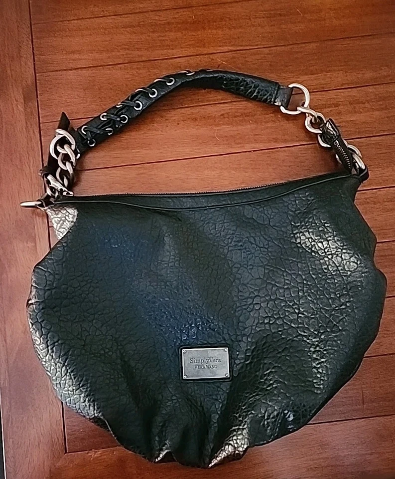 Simply Vera Vera Wang Womens Black Faux Leather Gunmetal Hardware Shoulder Bag - Image 1 of 4