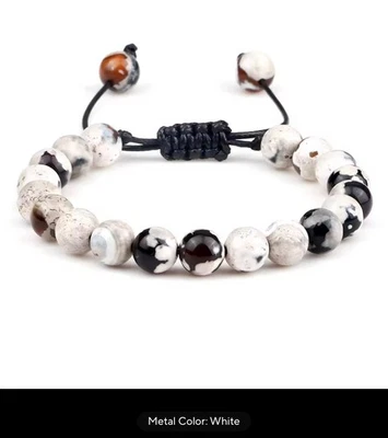 Brazalete de cuerda trenzada ajustable con cuentas de piedra de 8 mm para hombres mujeres joyas Foto 1 de 4