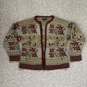 Vintage Lost Horizons 100% Wool Cardigan Sweater Women's M/L Floral Knit - Picture 1 of 12