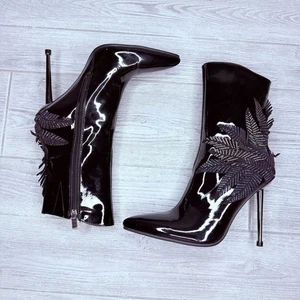 Stivaletti stiletto Azalea Wang turno notte stivali neri glitter stile foglia tacco 8,5 - Foto 1 di 11