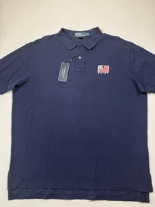 Polo Ralph Lauren Polo Shirt Mens 2XL Navy Blue Mesh RL Paint USA Flag Logo NWT - Picture 1 of 7