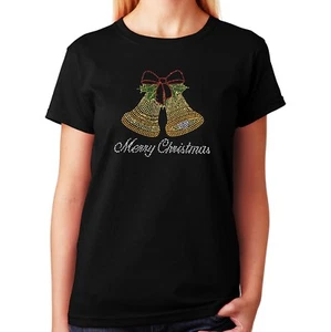 Women's / Unisex Rhinestone T-shirt " Merry Christmas Bells " in Sm to 3XL - Picture 1 of 4