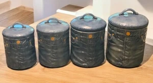 Vintage 1977 Sittre Ceramic Jean/Denim set of 4 canisters; country cottage Core! - Picture 1 of 19