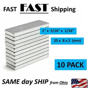 10x Super Starke Block Kühlschrankmagnete Seltene Erden Neodym 25x8x2mm N52 - Bild 1 von 4