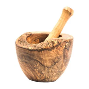 Olive Wood Rustic Mortar and Pestle - Picture 1 of 9