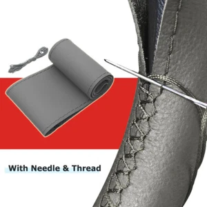 15" 38cm Gray Hand Sew Steering Wheel Cover DIY Genuine Leather Non-Slip Mat US - Bild 1 von 8