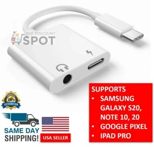 Charger and Headphone 2 in 1 USB Type C to 3.5mm Aux Audio Cable Cord Adapter - Picture 1 of 7