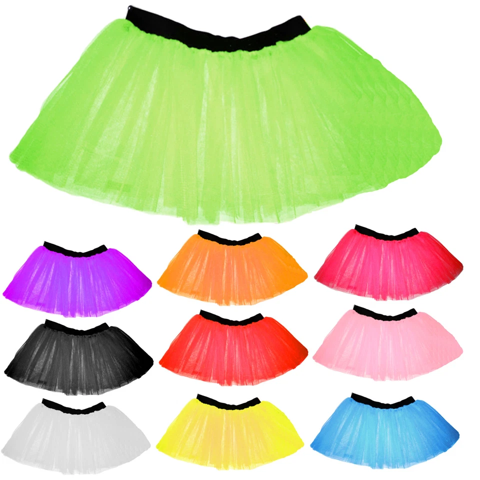 CHILDREN TUTU SKIRT KIDS NEON 3 LAYERS UV FLO GIRL FANCY DRESS PARTY 4-14 YEARS - Image 1 of 1