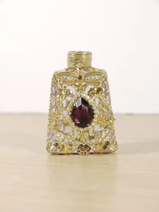 Handmade Brass Filigree Rhinestones Purple Glass Perfume Bottle - Picture 1 of 8
