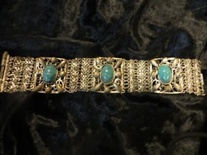 BRACELET from EGYPT in 1994 ~ Silver Metal & Faux Turquoise ~ Reproduction ~ - Picture 1 of 1