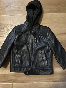 Urban Republic Kids Boys Faux Leather Black Biker Motorcycle Jacket 24M NWT - Picture 1 of 3